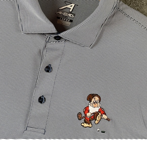 Ahead USA Other - Ahead USA Grumpy Dwarf Golf  Shirt Mens Large Striped Embroidered Short Sleeve